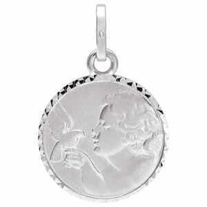 Mon Premier Bijou Médaille Ange à l’oiseau ciselée - Or blanc 9ct