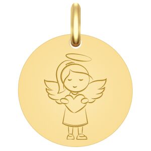 Mon Premier Bijou Médaille Ange fille au coeur - Or jaune 18ct