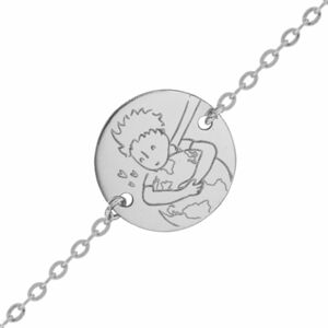 Maison de la Medaille Gourmette bebe Petit Prince save the planet - Or blanc 18ct
