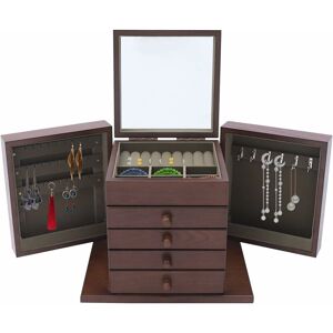 SENDERPICK Grande boîte à bijoux en bois vintage à 5 niveaux avec miroir, boîte de rangement pour montres, épingles à cheveux, boucles d'oreilles, bagues, - Publicité