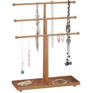 Porte-bijoux, forme t, 3 niveaux pour colliers, bracelets, boucles d'oreilles, plateau, métal, bronze - Relaxdays - Publicité