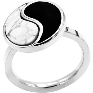 Bijoux Bague Yin Yang Howlite Blanche & Onyx - LABISE - Taille 50