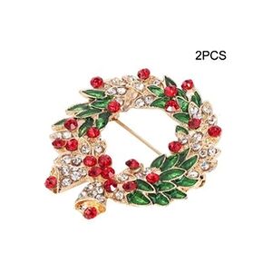 GENERIQUE Noël Décoration 2PCS Forme Ronde Strass Style Noël Broche Alliage Collier Pin Vêtements Accessoire Bijoux Cadeau - Publicité