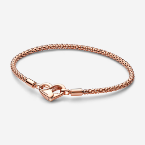 Bracelet Maille Cloutee Pandora Moments dore a l'or rose 585/1000e Aucune couleur 21 cm female