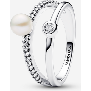 Pandora Bague Double Perle de Culture d'Eau Douce Traitee & Pave Blanc 50 female