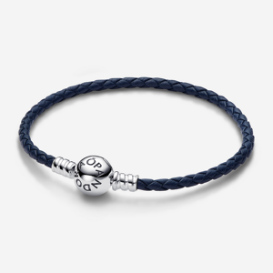 Bracelet en Cuir Tresse Bleu a Fermoir Rond Pandora Moments