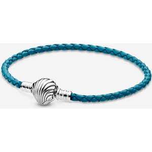 Bracelet en Cuir Tresse Turquoise Fermoir Coquillage Pandora Moments