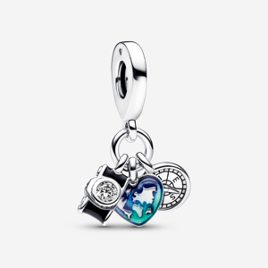 Pandora Charm Pendant Triple Appareil Photo, Cœur & Boussole Bleu one size female