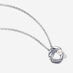Pandora Collier Cercle Organique Pave et Perle de Culture Blanc 45 cm female