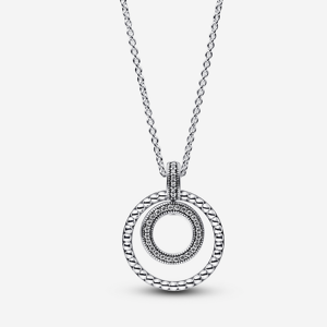 Collier Pendentif Rond Pave & Motifs Perles Pandora Signature Incolore 50 cm female