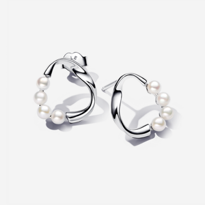 Pandora Clous d Oreilles Cercle Organique et Perles de Culture Blanc one size female