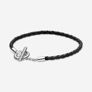 Bracelet fermoir T en Cuir Tresse Pandora Moments Noir 17,50 cm female