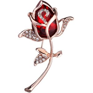 Broche en cristal pour femme avec feuille créée en strass avec fleur rose pour anniversaire, mariage, bijoux élégants, rouge - Publicité