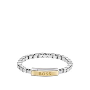 Boss Bracelet chaîne argenté à maillons cubes et plaquette logotée dorée Couleur argentée S - Publicité