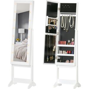 HOMCOM Armoire à bijoux armoire de rangement sur pieds boîte à bijoux avec miroir multi-rangements éclairage LED blanc