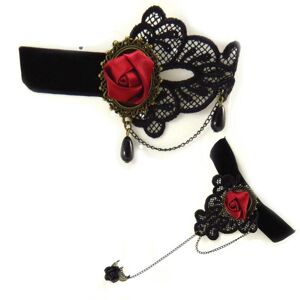 Les Trésors De Lily [K6570] - Parure créateur 'Courtisanes' rouge noir (dentelle velours) (bracelet bague + chaine cheville) - Publicité
