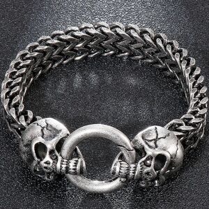 Bracelet gothique pour hommes avec Double tête de crâne de loup de Lion, brassard masculin de 12MM, gourmette à maillons Franco sur la chaîne à main, Bracelets en acier S. Publicité