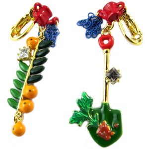 Les Trésors De Lily [P2050] - Boucles d'oreilles clips artisanales 'Monde Merveilleux' (Potager du Bonheur) multicolore doré - 50x15 mm