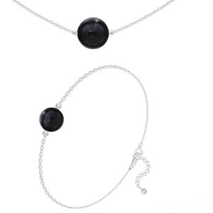 Les Trésors De Lily [R5985] - Parure argent artisanal  Mineralia  onyx argenté - 10 et 8 mm (collier & bracelet) - Publicité