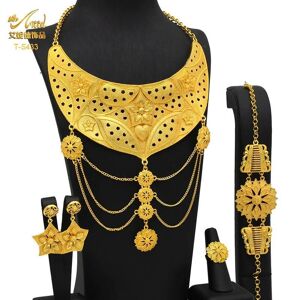 Ensembles de bijoux de mariée indiens, couleur or, éthiopien, dubaï, collier et boucles d oreilles de mariage pour femmes, ensembles de luxe, cadeau de fête nigériane - Publicité