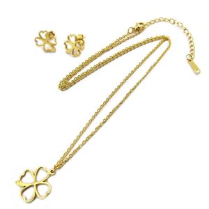 Les Trésors De Lily [P5053] - Parure collier + boucles acier 'Trèfle' doré - Publicité