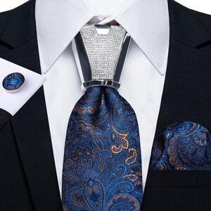 Dibangu hommes mode Jacquard Floral bleu soie cravate poche boutons de manchette carrés bague en argent pour fête de mariage - Publicité