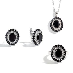 Bolaijewelry Ensemble de collier et boucles d oreilles en spinelle noire naturelle, design élégant, en argent S925, cadeau de luxe pour femmes, anniversaire et anniversaire - Publicité