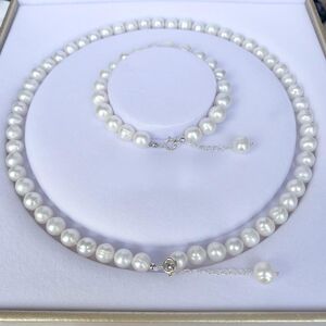 Freshwater Pearl Wholesale Ensemble de bijoux en perles d'eau douce naturelles, collier et Bracelet en argent Sterling 2021 pour femmes, cadeaux de mariage, à la mode, 925 - Publicité