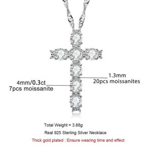 Collier avec pendentif croix en diamant Moissanite, couleur D, 4MM, 2.1 Carat, en argent Sterling 925, plaqué or 18 carats, bijoux - Publicité