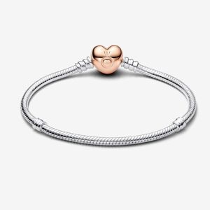Pandora 580719 19 cm - Moments Bracelet en argent sterling 925 plaqué or rose 14 carats avec clip cœur - Publicité
