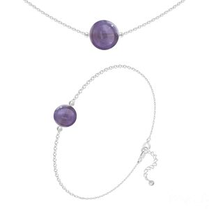 Les Trésors De Lily [R5980] - Parure argent artisanal  Mineralia  améthyste argenté - 10 et 8 mm (collier & bracelet) - Publicité