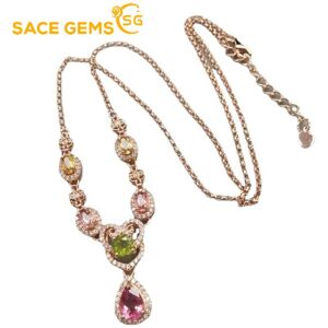 SACE GEMS – collier avec pendentif en Tourmaline naturelle en argent Sterling 925, 3MM, pour femmes, bijoux fins scintillants, cadeau de noël - Publicité