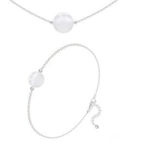 Les Trésors De Lily [R5979] - Parure argent artisanal  Mineralia  jade blanc argenté - 10 et 8 mm (collier & bracelet) - Publicité