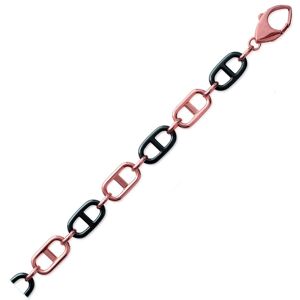 [L3883] - Bracelet Plaqué Or  Maille Marine  céramique noir rosé - 19 cm 10 mm