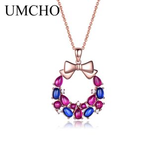 UMCHO Pendant Ladies Necklace Rose Red Morganite Charm Heart Pendant Ladies Gifts High Jewelry - Publicité