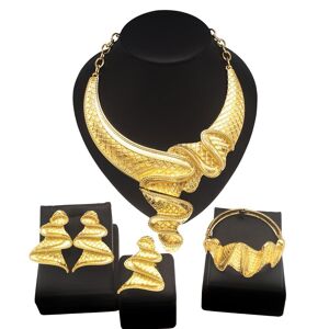 Ensembles de bijoux pour femmes, collier et boucles d oreilles plaqués or et argent, bague, Bracelet, accessoires de bijoux de mariée de dubaï - Publicité