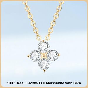 Collier avec pendentif trèfle Moissanite véritable 0.4 cttw pour femmes, plaqué argent S925, or 18 carats, chaîne en diamant, vente en gros - Publicité