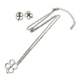 Les Trésors De Lily [P5054] - Parure collier + boucles acier  Trèfle  argenté - Publicité