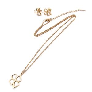Les Trésors De Lily [P5055] - Parure collier + boucles acier  Trèfle  doré rosé (gold pink) - Publicité