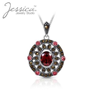 Jessica Jewelry Studio Collier pendentif Boho vintage en grenat et marcassite naturelle pour femme - Publicité