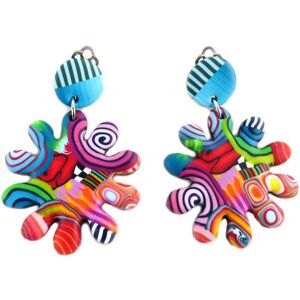 Les Trésors De Lily [P9820] - Boucles d'oreilles clips artisanales 'Colombine & Arlequin' multicolore - 40x40 mm