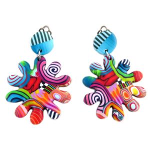 Les Trésors De Lily [P9820] - Boucles d'oreilles clips artisanales 'Colombine & Arlequin' multicolore - 40x40 mm