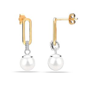 S925 Boucles d oreilles pendantes en argent sterling plaqué or avec perle simulée pour femme