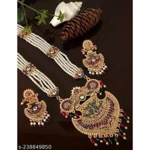 Bollywood Style plaqué or perles et pierre clouté long collier et boucles d oreilles bijoux mieux adaptés pour les fonctions de fêtes de mariage - Publicité