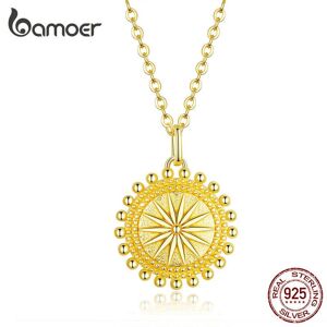 BAMOER – collier avec pendentif en forme de pièce de soleil pour femmes, couleur or, chaîne en argent Sterling 925 véritable - Publicité