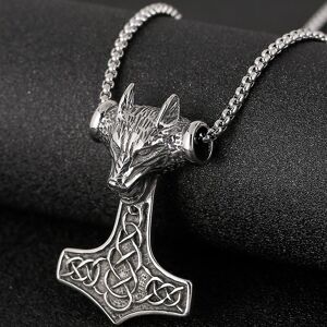 ANENJERY Bijouterie Collier avec pendentif tête de loup Viking pour Homme, en acier inoxydable, rétro, Punk Rock, Hipster, ras du cou, bijoux de fête - Publicité