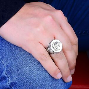 Zoya Jewelry Bague de loup pour hommes en argent 925K, motif de broderie complexe de tête de loup, bijoux turcs fabriqués à la main, cadeau unique pour les hommes, bague d’usure quotidienne - Publicité