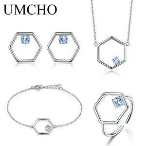 UMCHO 925 Sterling Silver Natural Blue Topaz Bijoux Set - Publicité