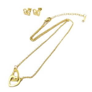 Les Trésors De Lily [P4897] - Parure collier + boucles acier  Love  doré - Publicité