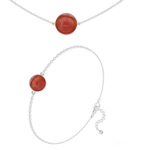 Les Trésors De Lily [R5984] - Parure argent artisanal  Mineralia  agate rouge argenté - 10 et 8 mm (collier & bracelet) - Publicité